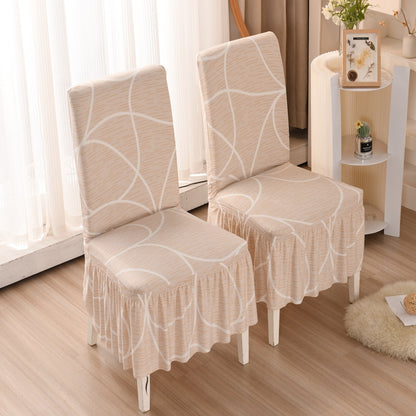 Geometric Pattern Stretch Dining Chair Slipcover with Skirt Set of 2