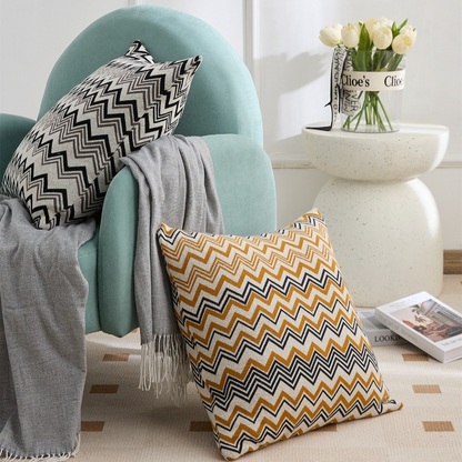 Wave Pattern 100% Cotton Knitted Decorative Throw Pillow Cover