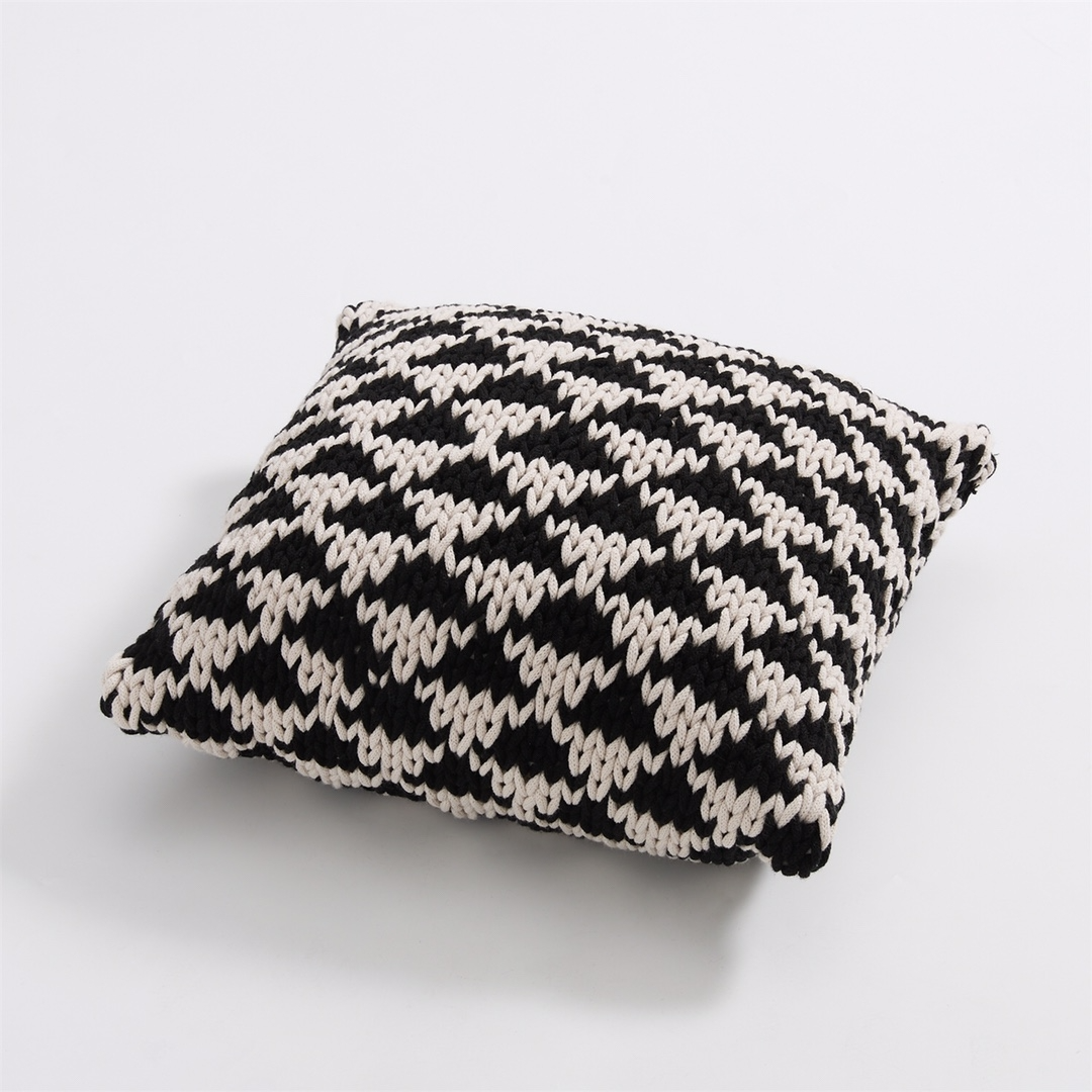 Black and White Handwoven Square Knit Decorative Throw Pillow