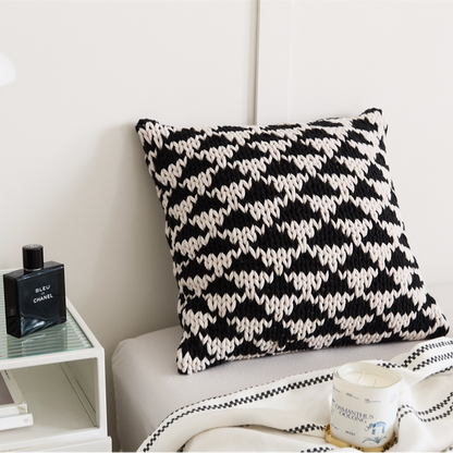 Black and White Handwoven Square Knit Decorative Throw Pillow