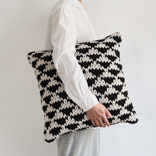 Black and White Handwoven Square Knit Decorative Throw Pillow