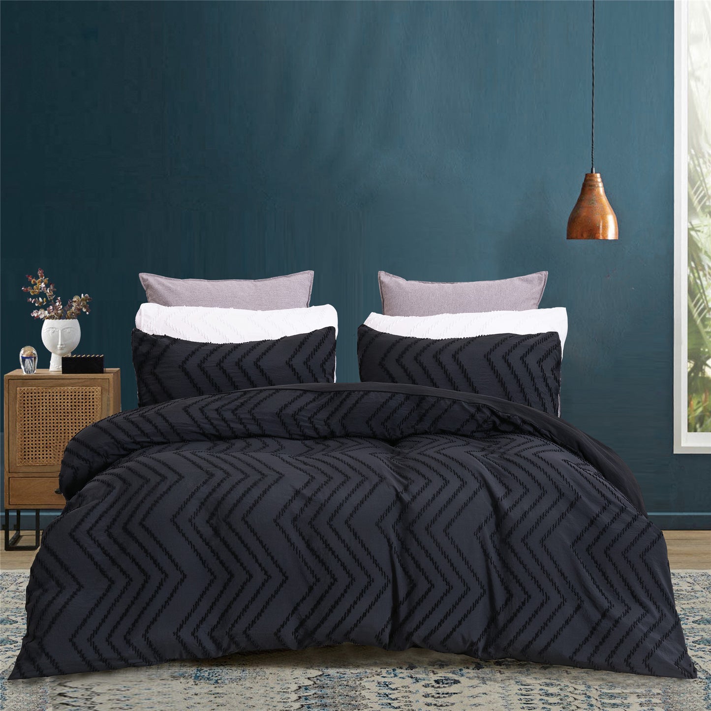 Wave Pattern Twin Queen King Size Duvet Cover Set with Zipper Ties