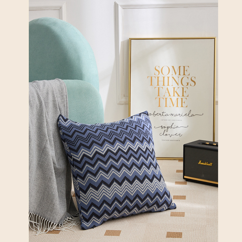 Wave Pattern 100% Cotton Knitted Decorative Throw Pillow Cover