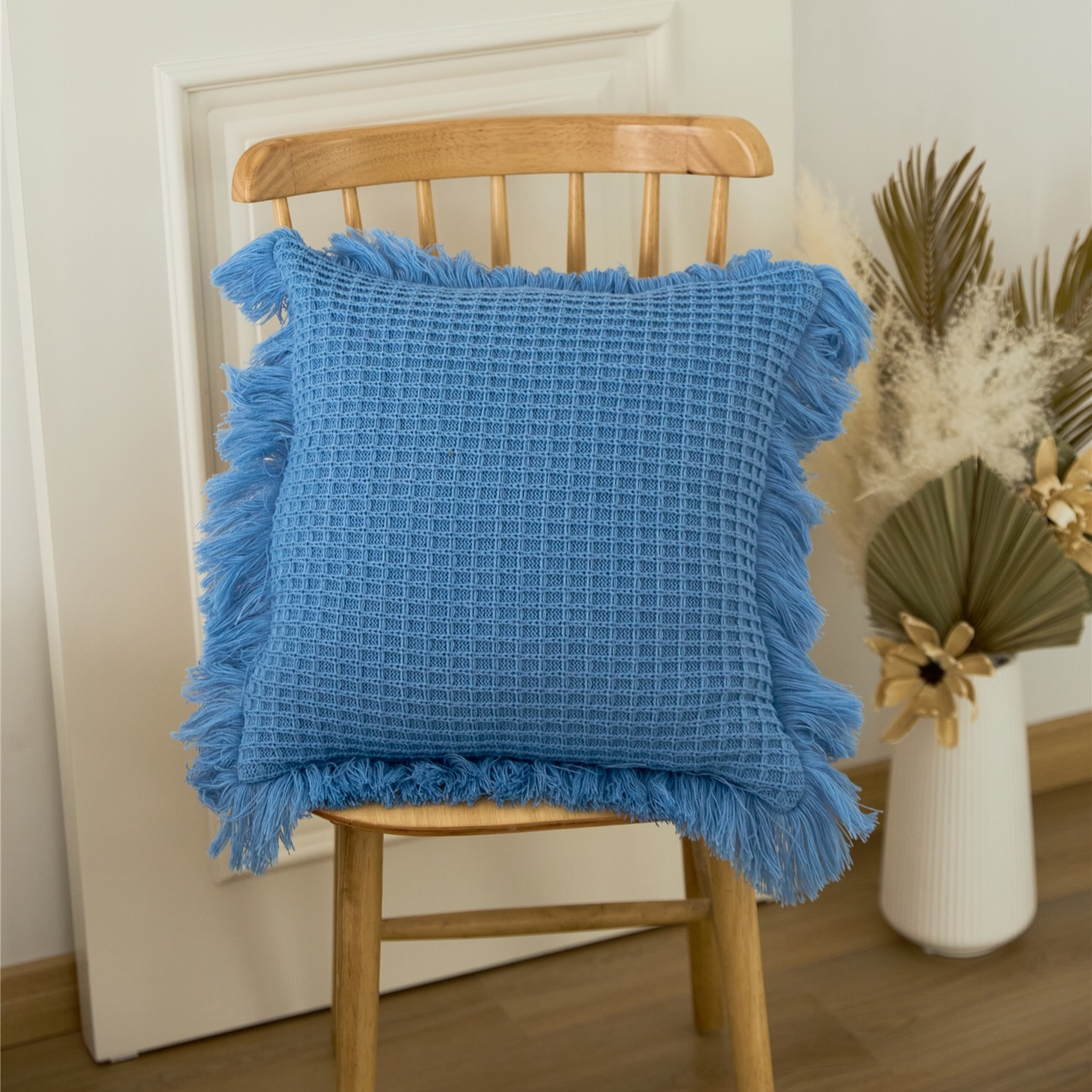 Waffle Weave Knit Decorative Throw Pillow Cover with Tassel