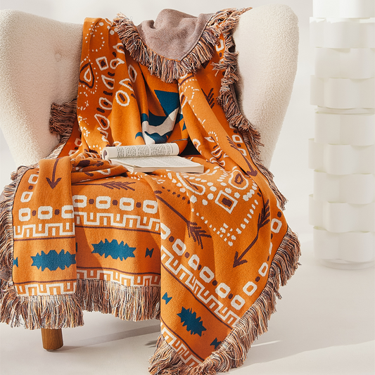 Bohemian Style 100% Cotton Decorative Throw Blanket with Tassel