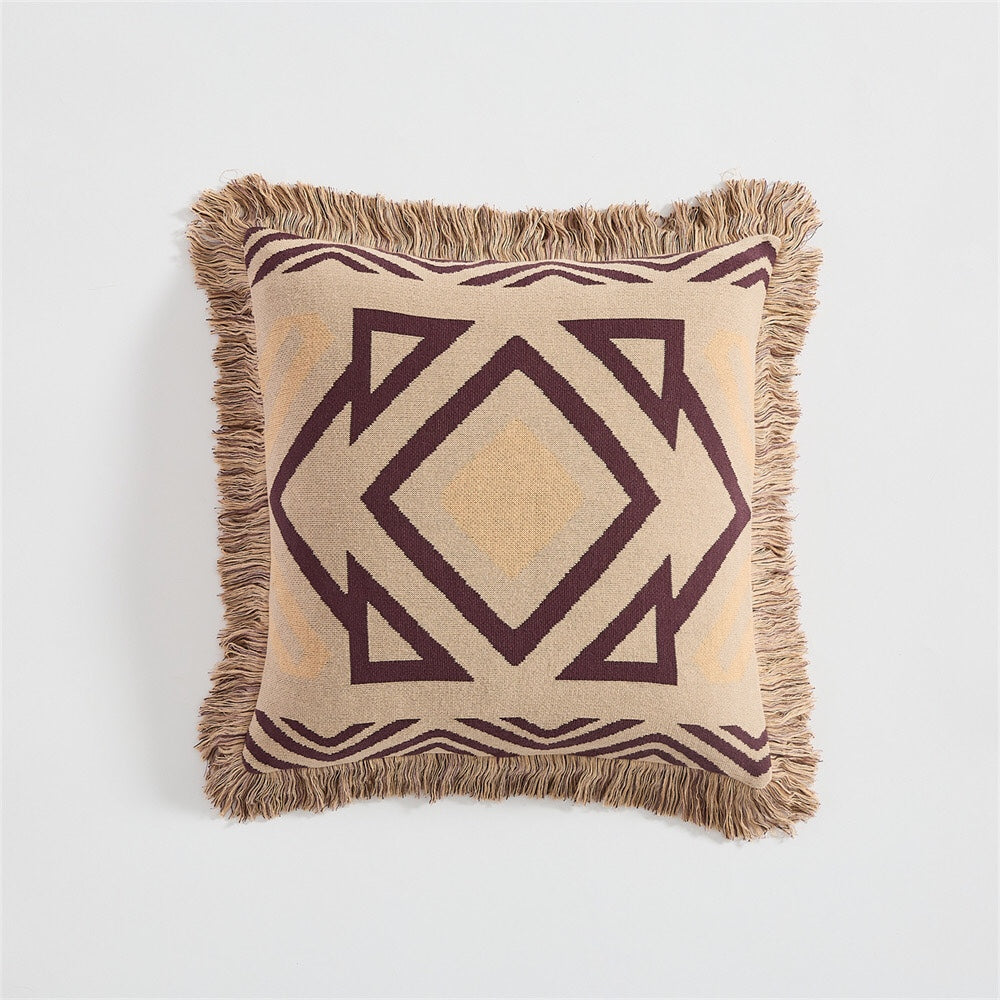 Geometric Pattern 100% Cotton Kint Decorative Throw Pillow Cover with Tassels