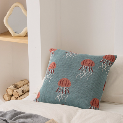 Cartoon Jellyfish Pattern 100% Cotton Knitted Decorative Pillow Cover