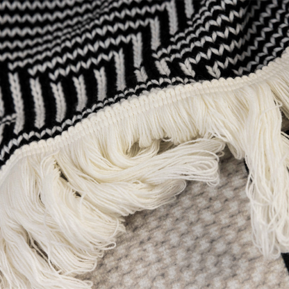 Classic Black And White Cotton Acrylic Blend Throw Blanket with Tassels