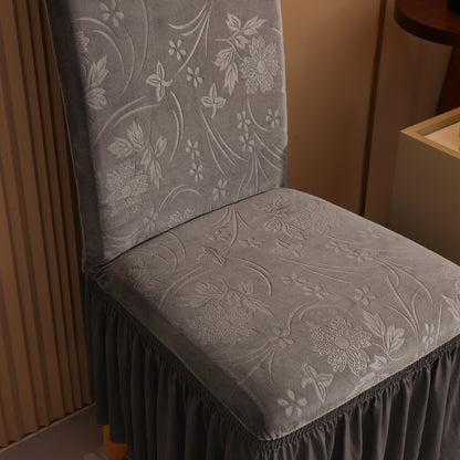 Crystal Velvet Fabric Dining Chair Seat Cover with Pleated Skirt