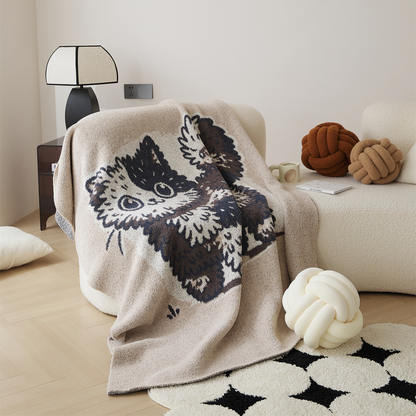 Decorative Knitted Throw Fleece Blanket Soft Warm Cozy for Cat Lovers