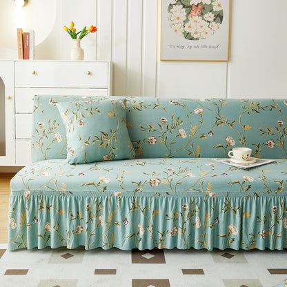 Floral Pattern Stretch Sofa Slipcover Armless Futon Cover with Skirt Ruffled