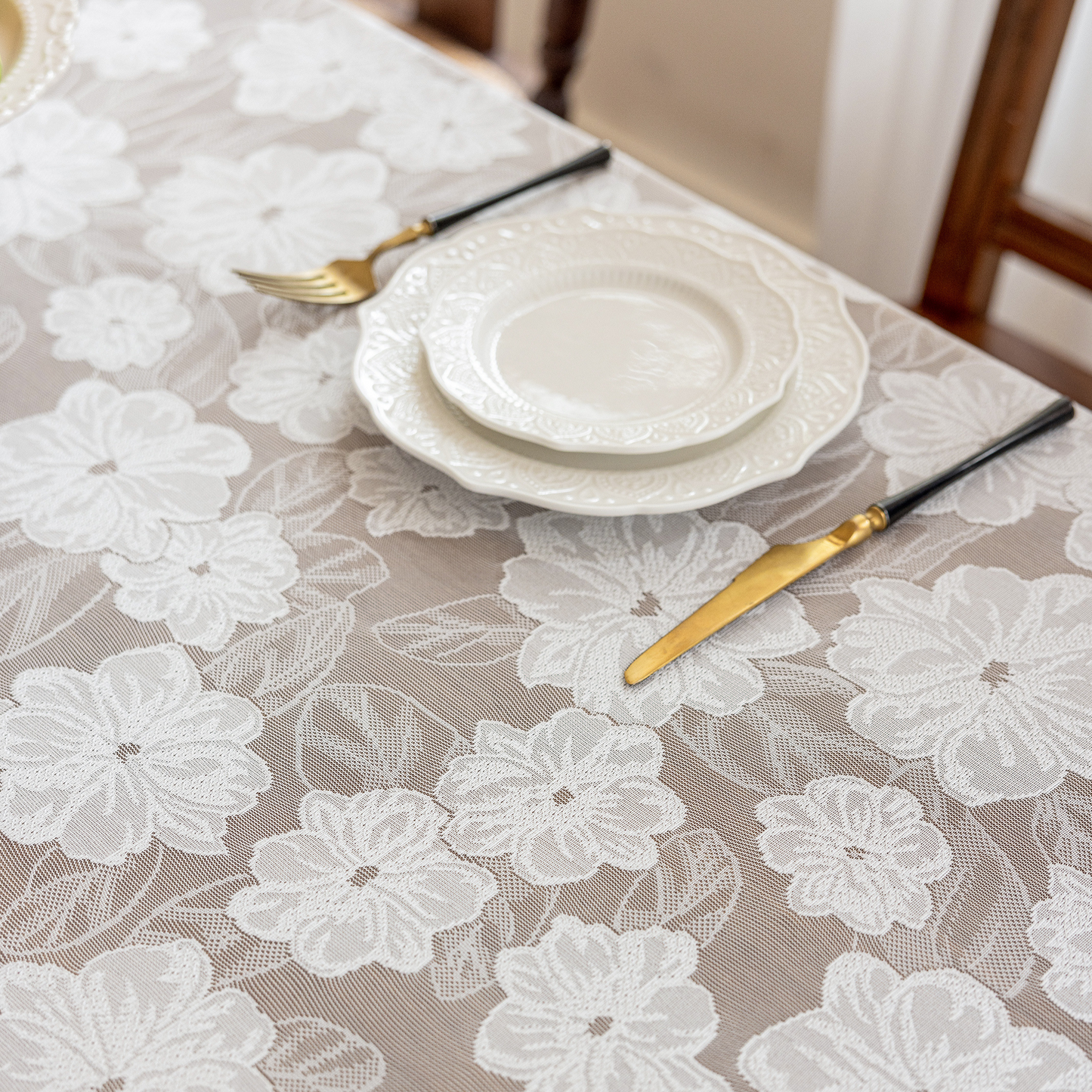 French Romantic Country Pastoral Rustic Lace Jacquard Weave Tablecloth