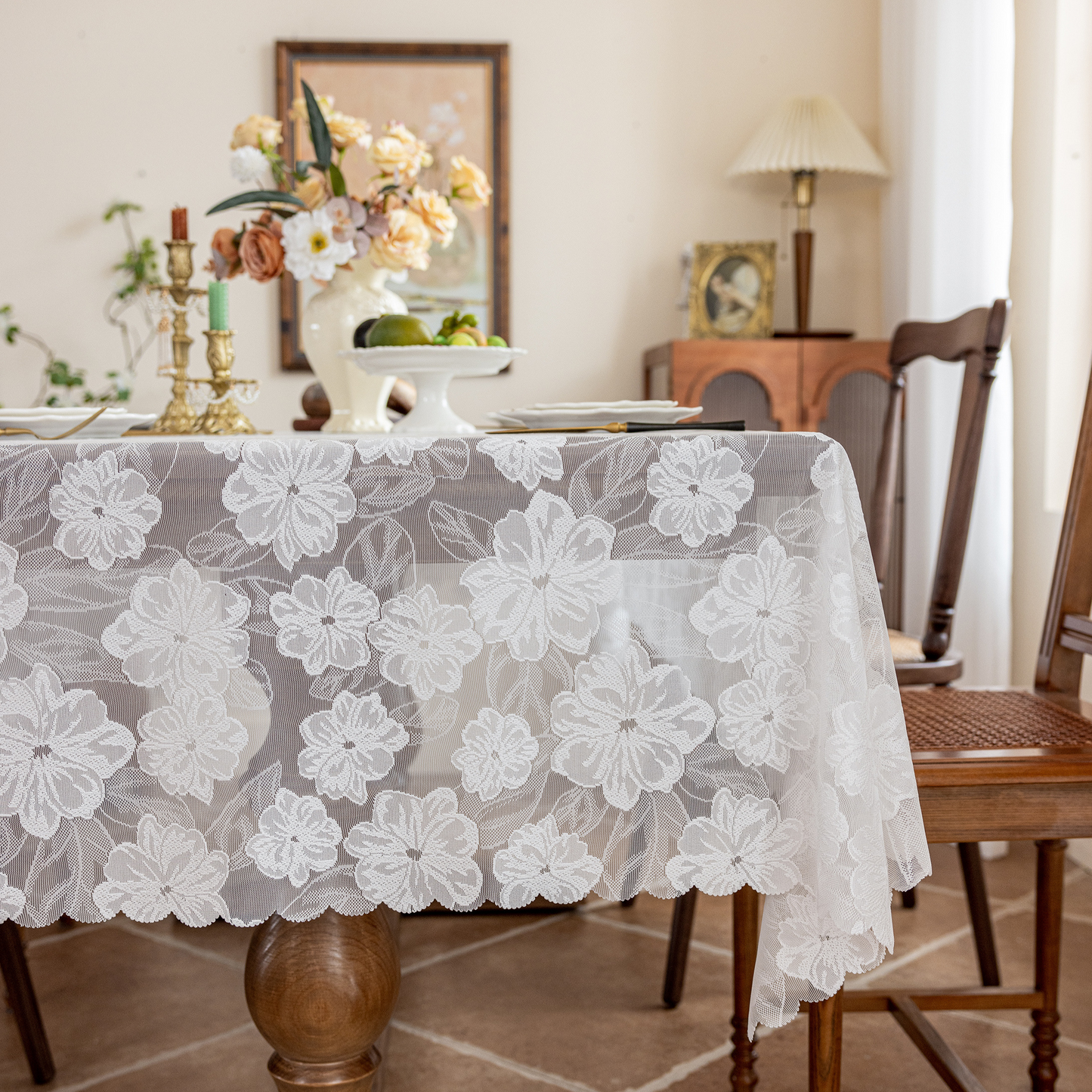 French Romantic Country Pastoral Rustic Lace Jacquard Weave Tablecloth