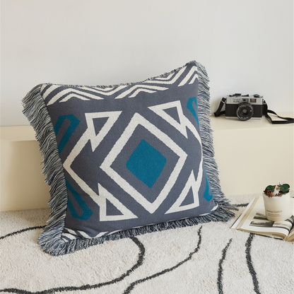 Geometric Pattern 100% Cotton Kint Decorative Throw Pillow Cover with Tassels