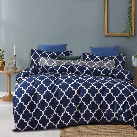 Geometric Pattern Queen King Size Duvet Cover Set with Zipper Ties