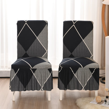 Geometric Pattern Stretch Dining Chair Slipcover with Skirt Set of 2