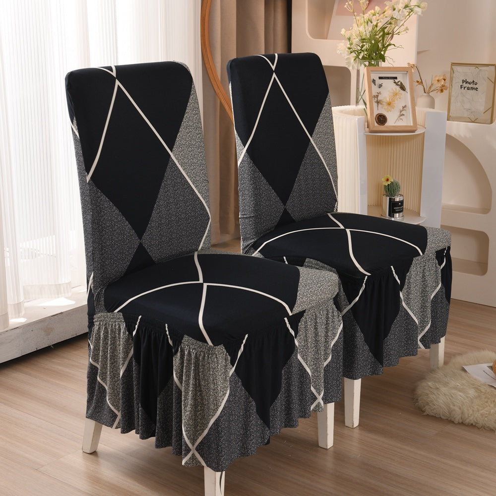 Geometric Pattern Stretch Dining Chair Slipcover with Skirt Set of 2