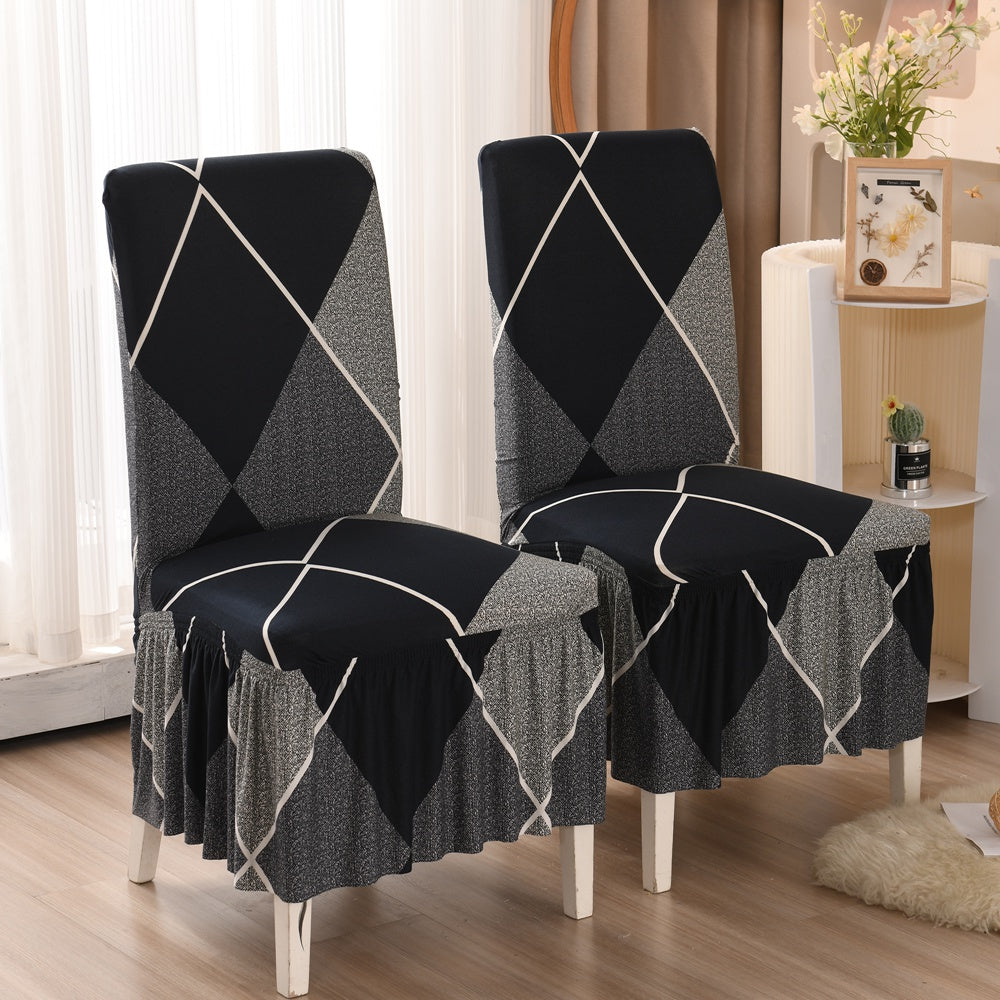 Geometric Pattern Stretch Dining Chair Slipcover with Skirt Set of 2