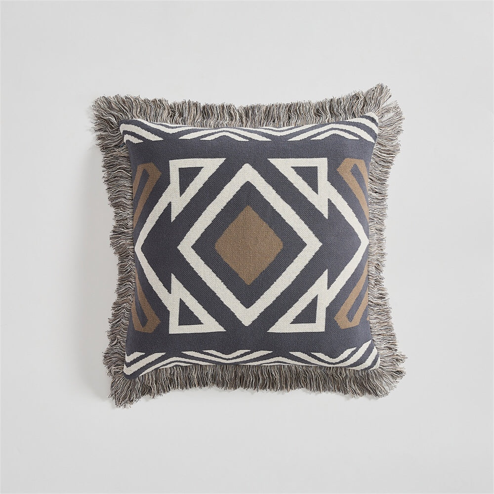 Geometric Pattern 100% Cotton Kint Decorative Throw Pillow Cover with Tassels