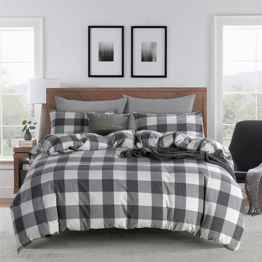 Modern Geometric Plaid 100% Natural Cotton Duvet Cover Set 3 Pieces Soft Lightweight