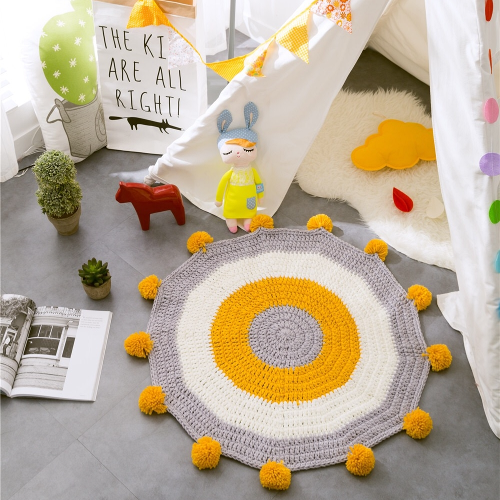 Nordic Style Handmade Woven Crochet Kid's Activity ‎Round Area Rug