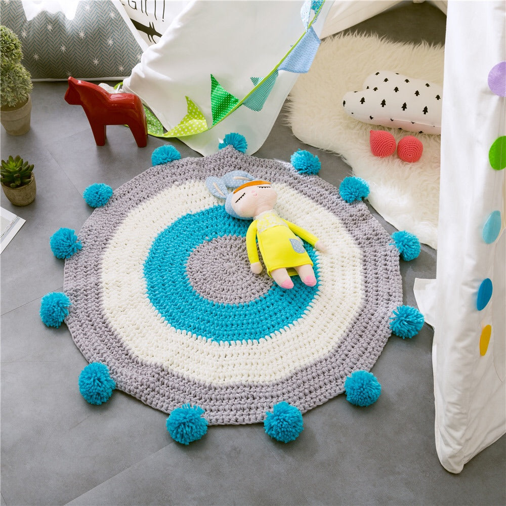 Nordic Style Handmade Woven Crochet Kid's Activity ‎Round Area Rug