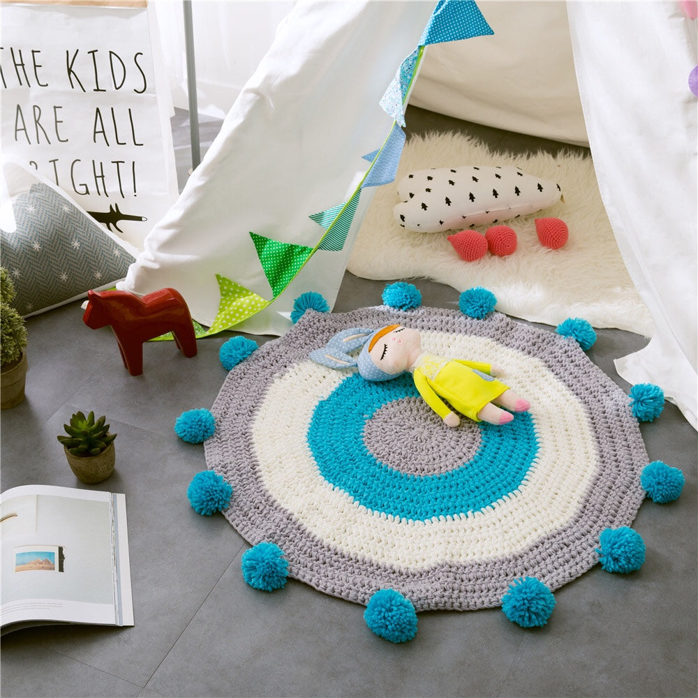 Nordic Style Handmade Woven Crochet Kid's Activity ‎Round Area Rug