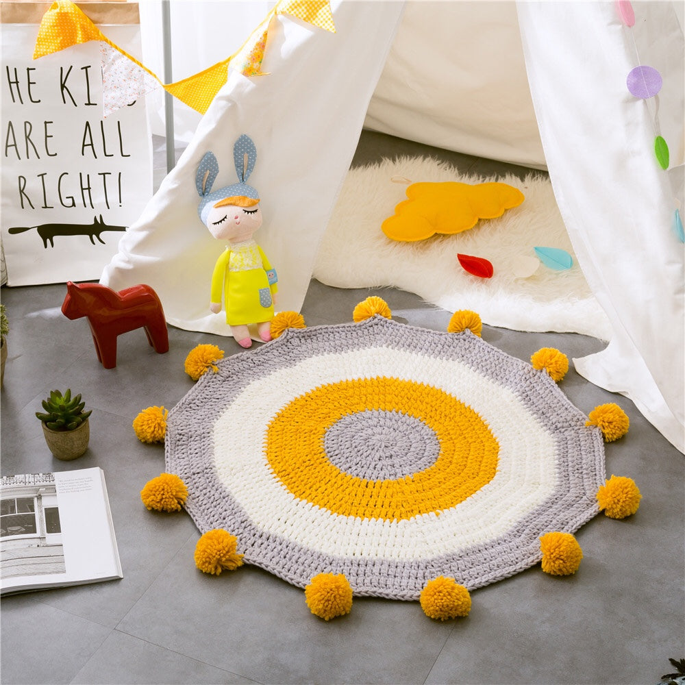 Nordic Style Handmade Woven Crochet Kid's Activity ‎Round Area Rug