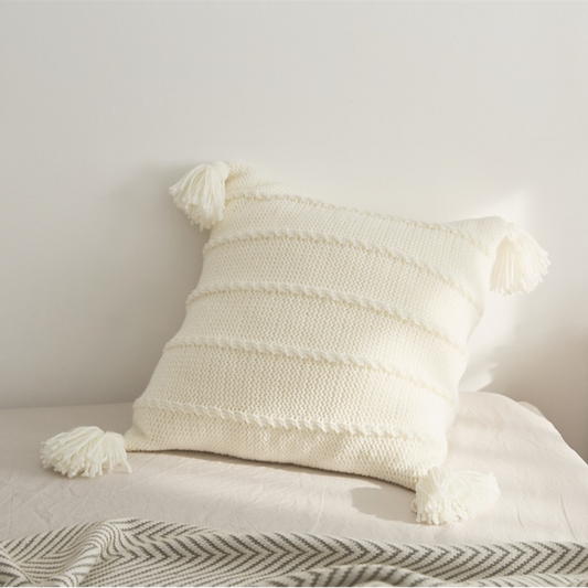 Soft Acrylic Fiber Knit Decorative Throw Pillow Cover with Tassel