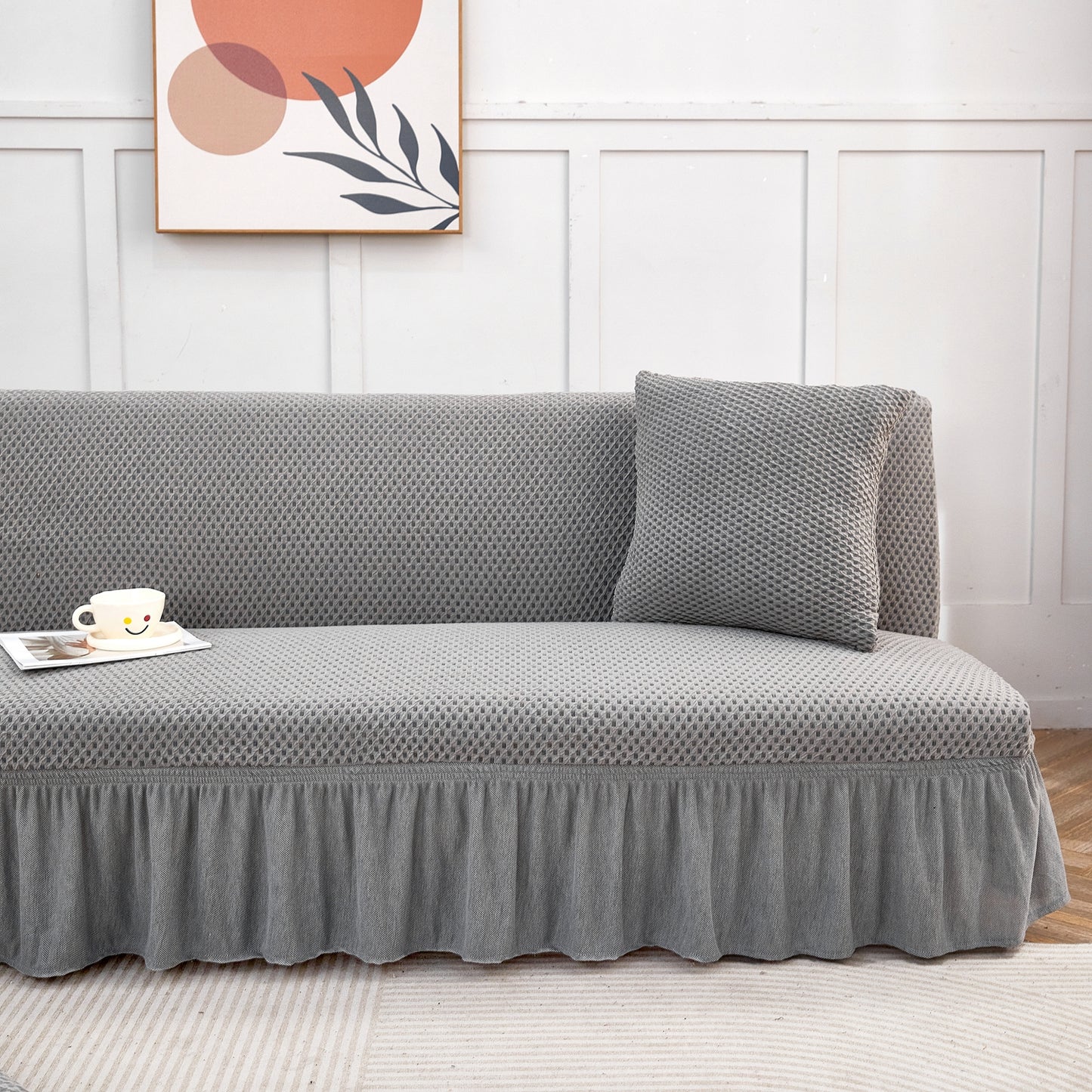 Soft Armless Sofa Slipcover with Skirt Stretch Futon Sofa Cover