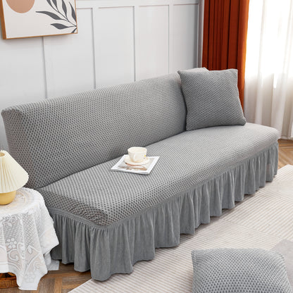 Soft Armless Sofa Slipcover with Skirt Stretch Futon Sofa Cover