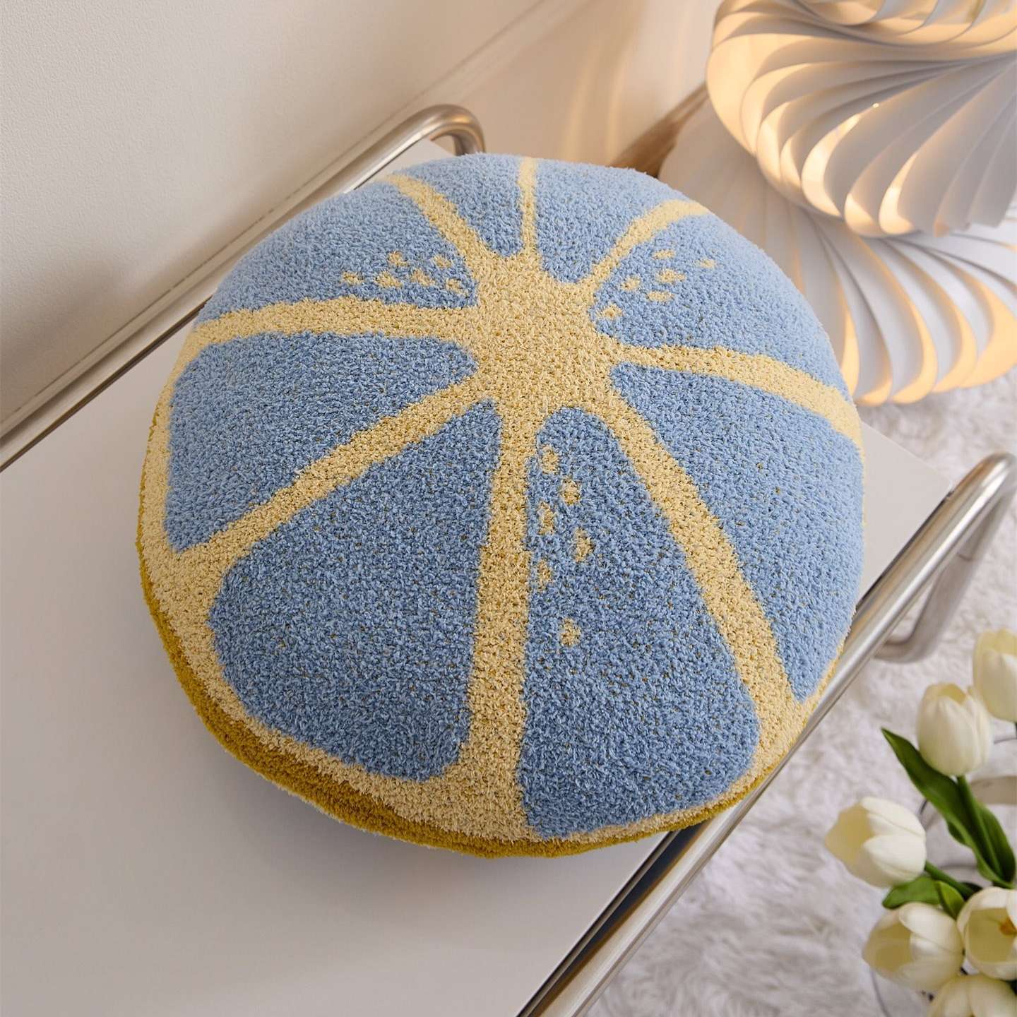 Soft Cozy Lemon Slice Pattern Round Decorative Throw Pillow