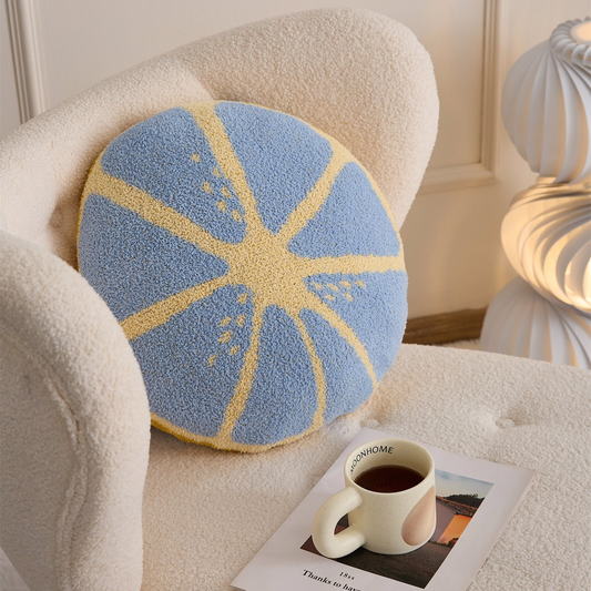 Soft Cozy Lemon Slice Pattern Round Decorative Throw Pillow