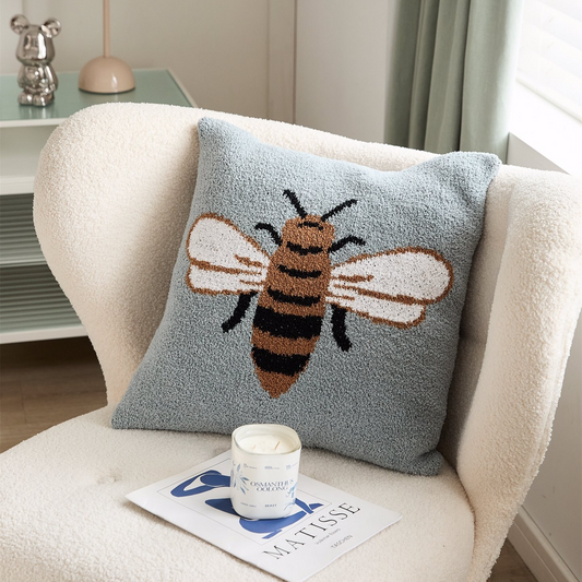 Soft Half Edge Velvet Little Bee Pattern Decorative Pillow Cover