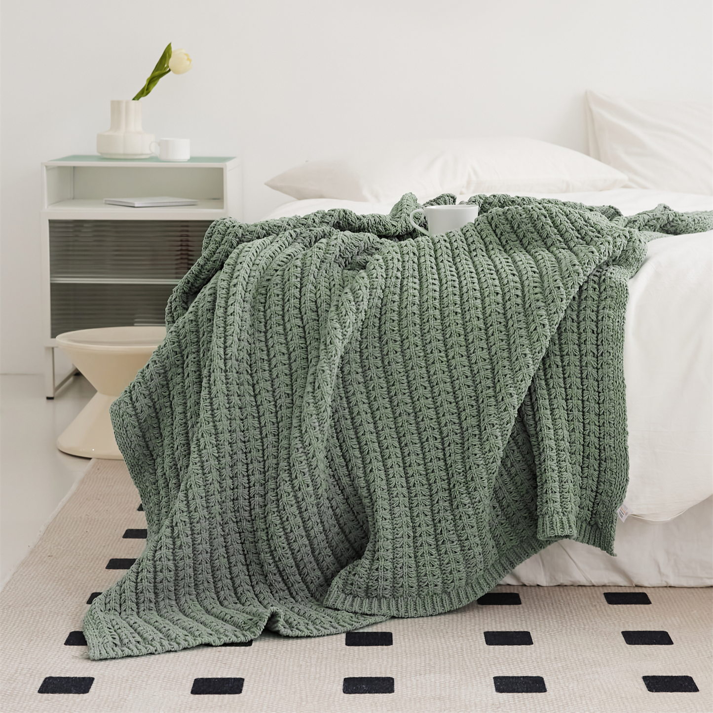 Solid Chunky Knit Throw Blanket for Couch Bedroom