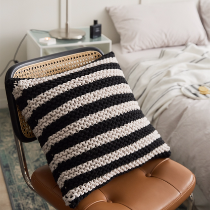 Black and White Handwoven Square Knit Decorative Throw Pillow