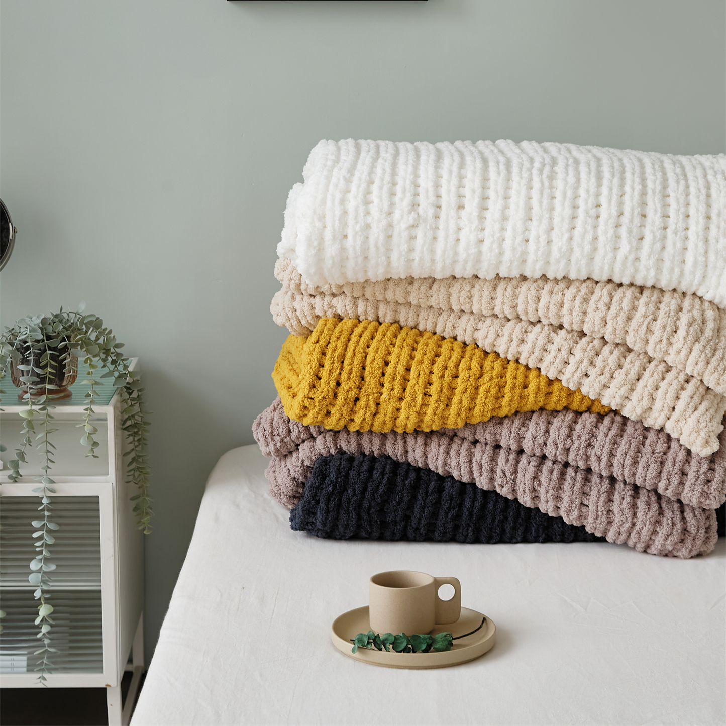 Super Soft Chunky Chenille Yarn Knit Throw Blanket