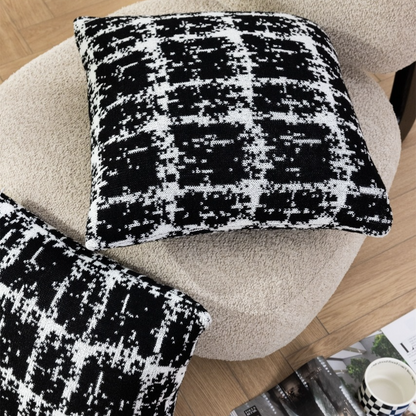 Wool Blend Black And White Decorative Throw Pillow Cover